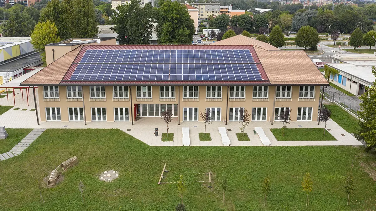 Wolf Haus - Impianto elettrico - Scuola Secondaria - Novate Milanese - Vista drone - Bontempi Impianti